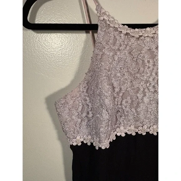 Vintage Lace Bodice Maxi Dress Sz S Floral Black Slit Whimsygoth HoCo Prom 90s - Picture 3 of 14